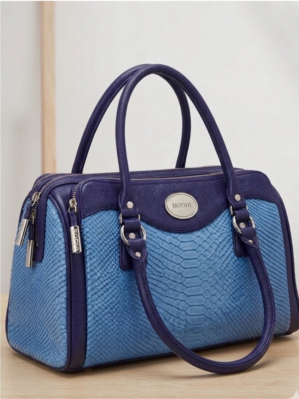 Bodhi New York Genuine Leather Two-Tone Snake
Embossed Satchel Bag